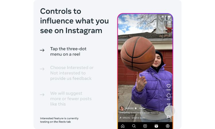 Imagen que muestra los pasos a seguir para acceder al centro de control de contenido sugerido en Instagram
