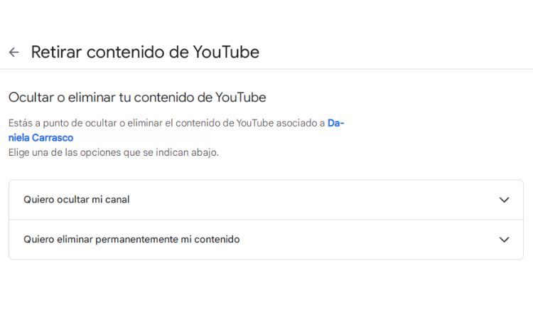 Captura de pantalla para eliminar tu canal de YouTube