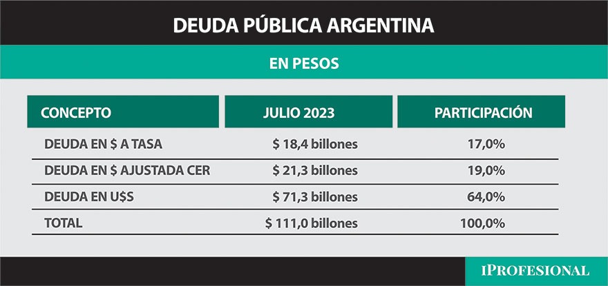 Un dato importante es la deuda pública argentina medida en pesos