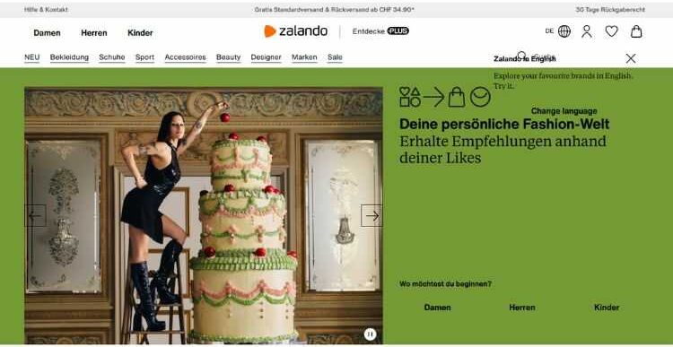 Página de inicio de Zalando